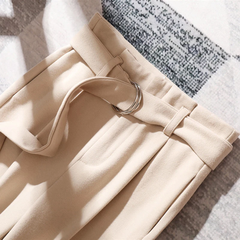 

Women's Casual Harem Pants Autumn Winter Fashion Ankle-length Trousers Female High Waist Sashes Ladies Office Woolen Pants 2019