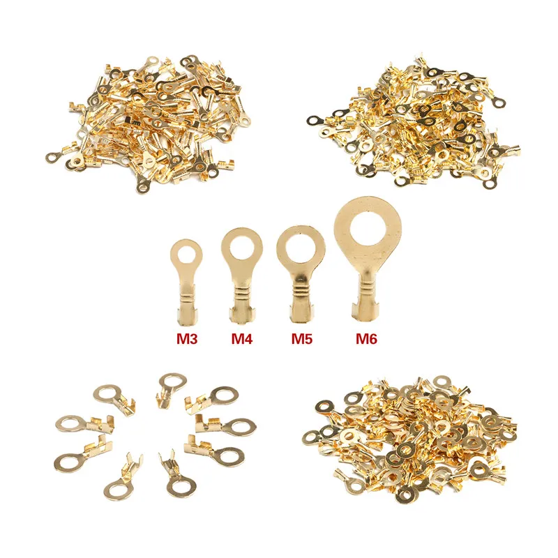 100Pcs 3.2-6.2mm Non-insulated Ring Cable Lugs Terminals Assorted Naked Connector Wire Connectors Brass Kit | Обустройство дома