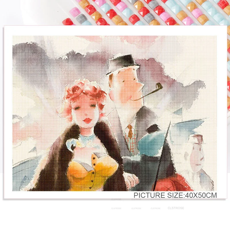 

5D Diamond Painting Caricature Beauty Angel and Man Riding Scene European Style Acrylic Material Drawing Room Furniture