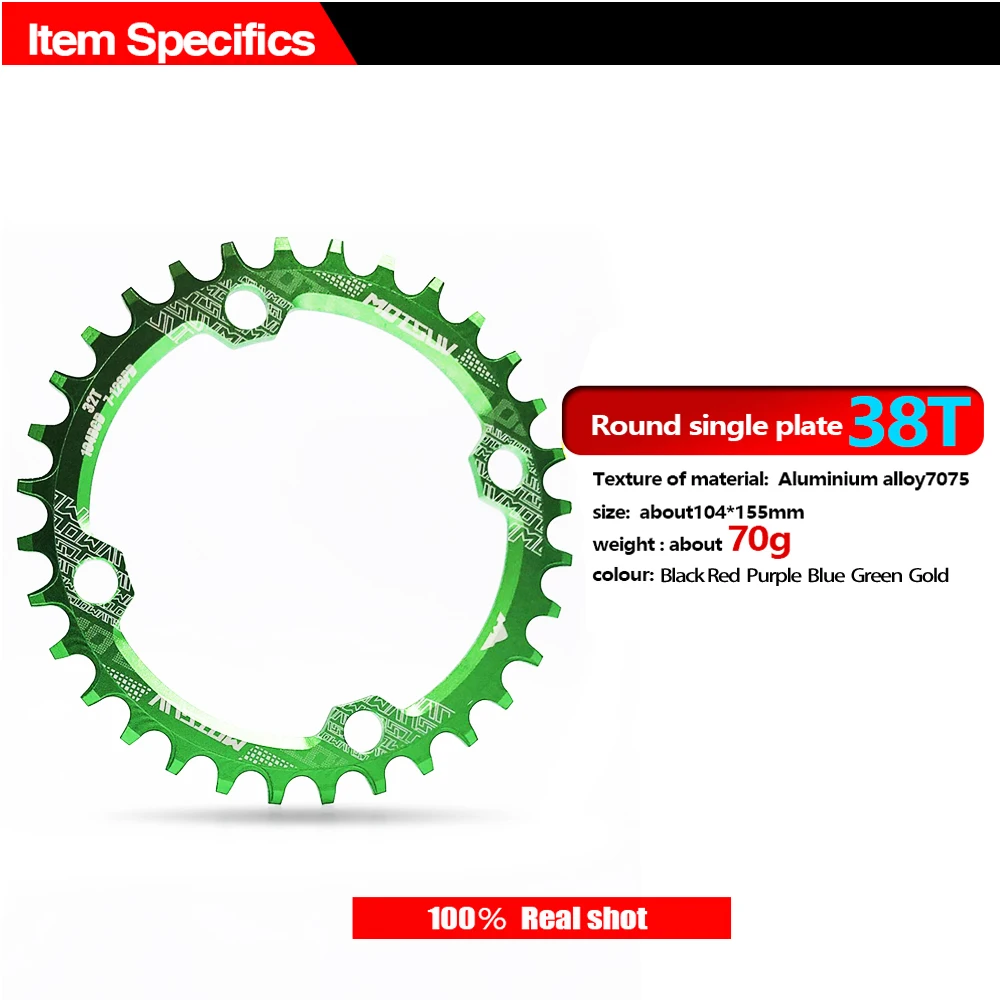 

32T/34T/36T/38T MTB Bicycle Chainwheel Crank 104BCD Round Shape Narrow Wide Chainring Bicycle Bike Circle Crankset Single Plate
