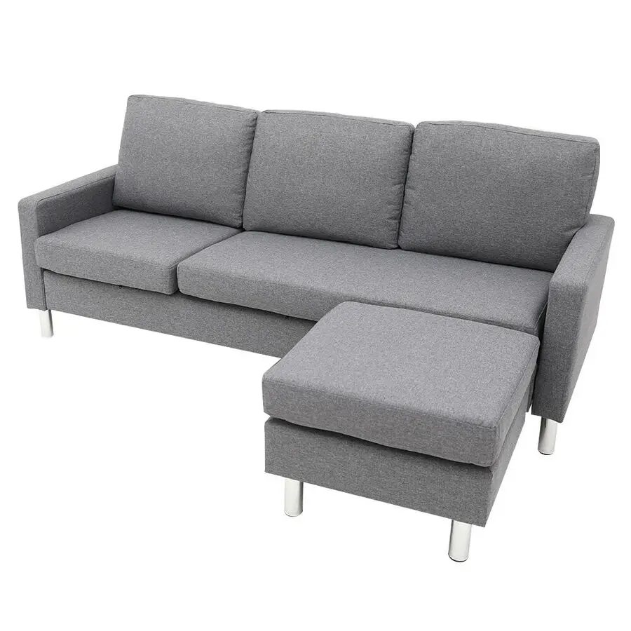 Modern 3 Seater Left Right Corner Sofa W/ Linen Armrest Bed Couches Footstool | Мебель