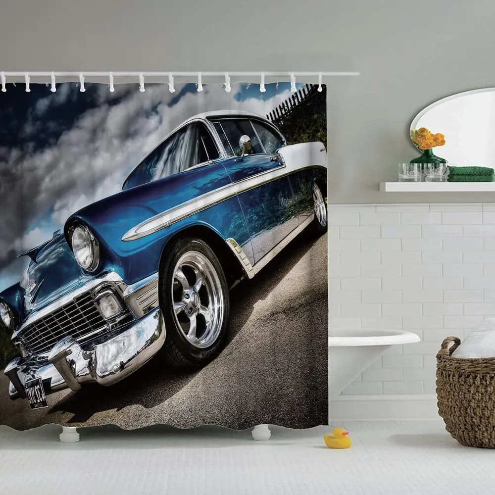 Занавеска для душа Dafield автомобильная винтажная гоночная старинная красная