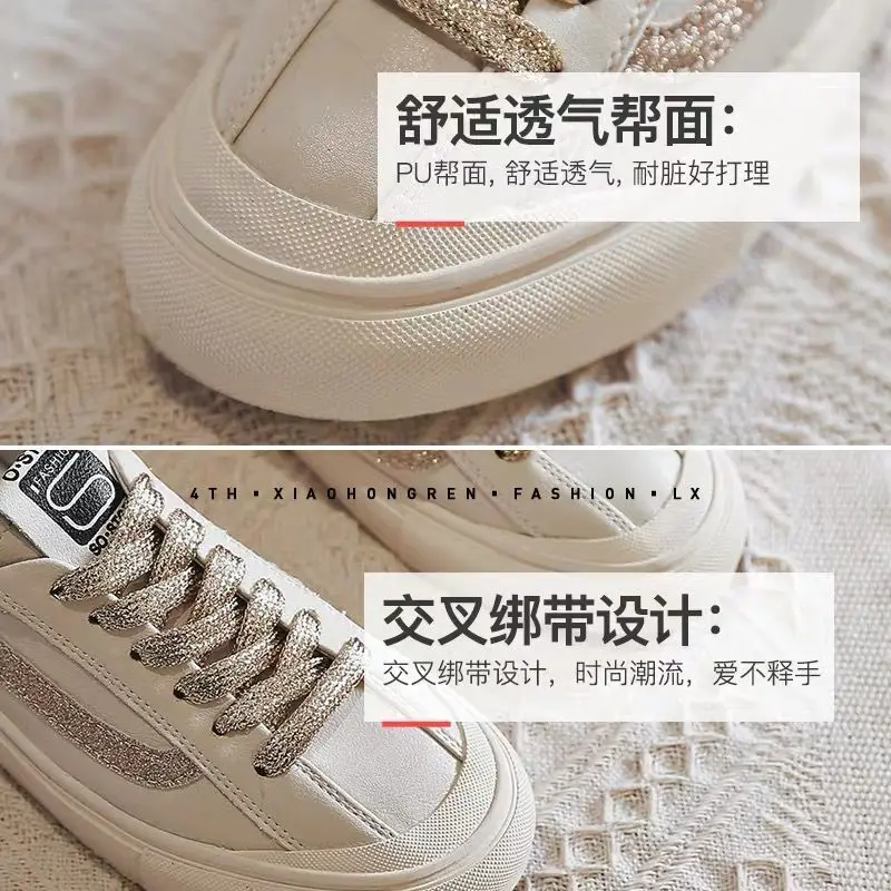

Natascha Women Shoes Soft Footwears Bling Lace Up Casual Women Sneakers Fashion Breathable PU Leather Platform White Women Flats