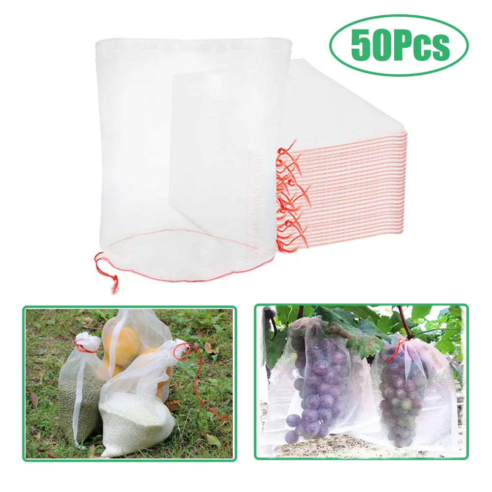 

Сетчатые мешки для защиты фруктов, многоразовые садовые мешки для защиты от насекомых, с кулиской, для сельского хозяйства, 50 шт.