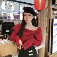 knitwear womens sexy 2020 autumn winter slim fit bow top woman sweaters femme chandails pull hiver