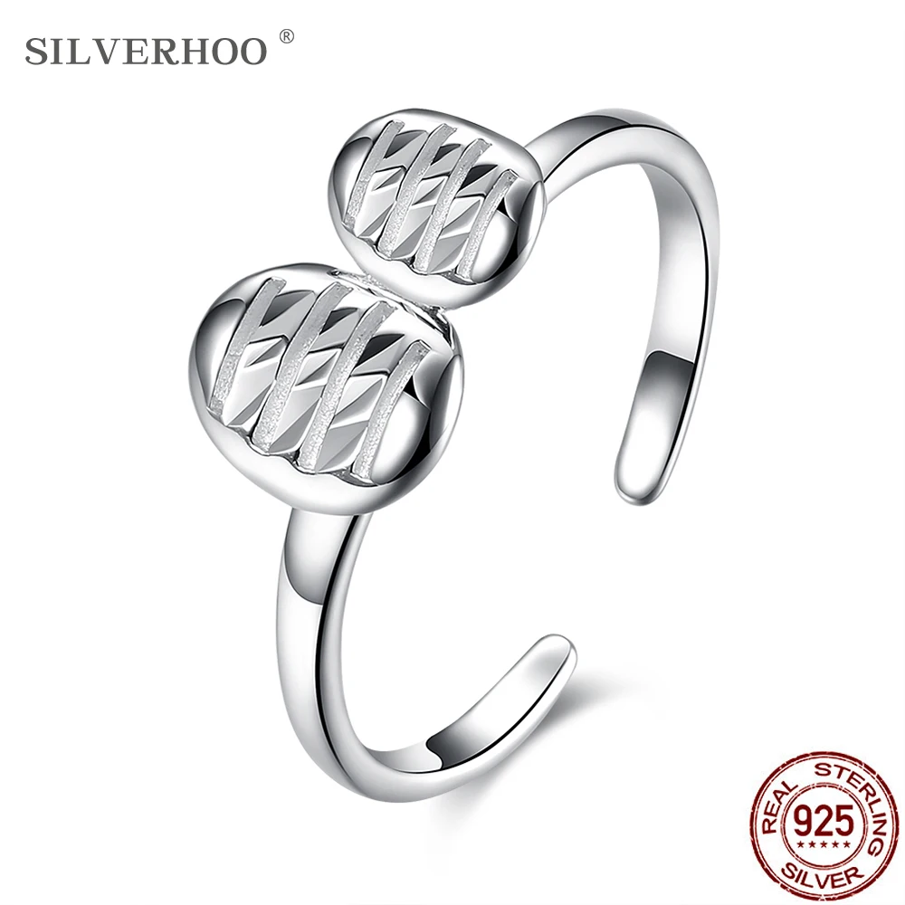 

SILVERHOO 925 Sterling Silver Women Rings Minimalist Plant Leaf Linear Open Adjustable Ring Female Fine Jewelry Gift Hot Sale