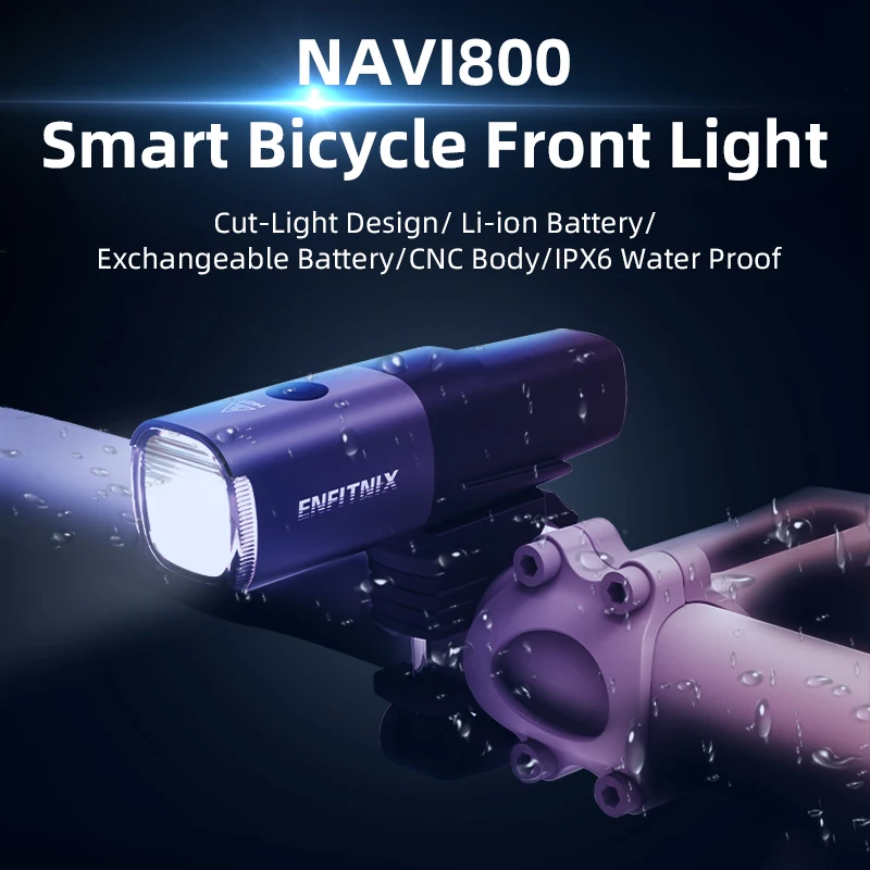 

Умный велосипедный передний фонарь Enfitnix Navi800, автоматический стоп-старт, перезаряжаемый, для безопасной езды в ночное время, 800 люмен, Аксесс...