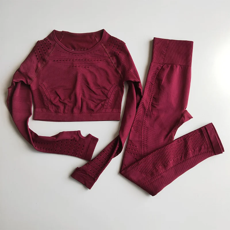 

Sport Outfit for Woman Gym Clothing Suit for Yoga Fitness Set Long Sleeve Crop Top Seamless Leggings Workout Clothes for Women