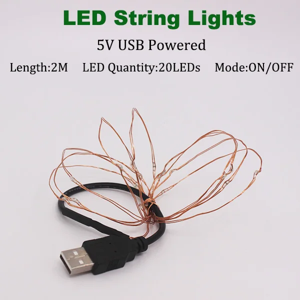 2m USB Powered Светодиодный светильник-струна 2 м, 5 м, 10 м, 100 светодиодный медный провод, 3XAA, на батарейках, для рождества, свадьбы, вечеринки, декоративный светодиодный Сказочный светильник s - Испускаемый цвет: 2m USB Powered