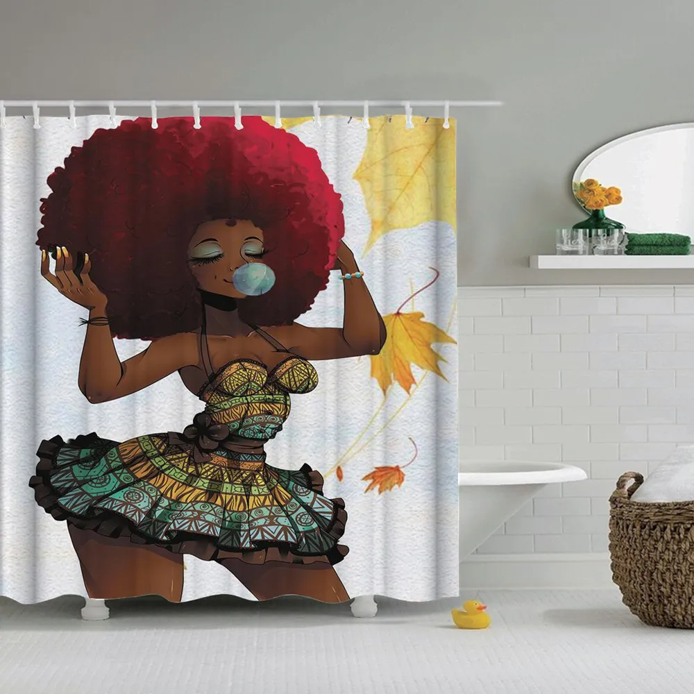 Волшебная занавеска для душа Dafield черной девушки женские африканские волосы с