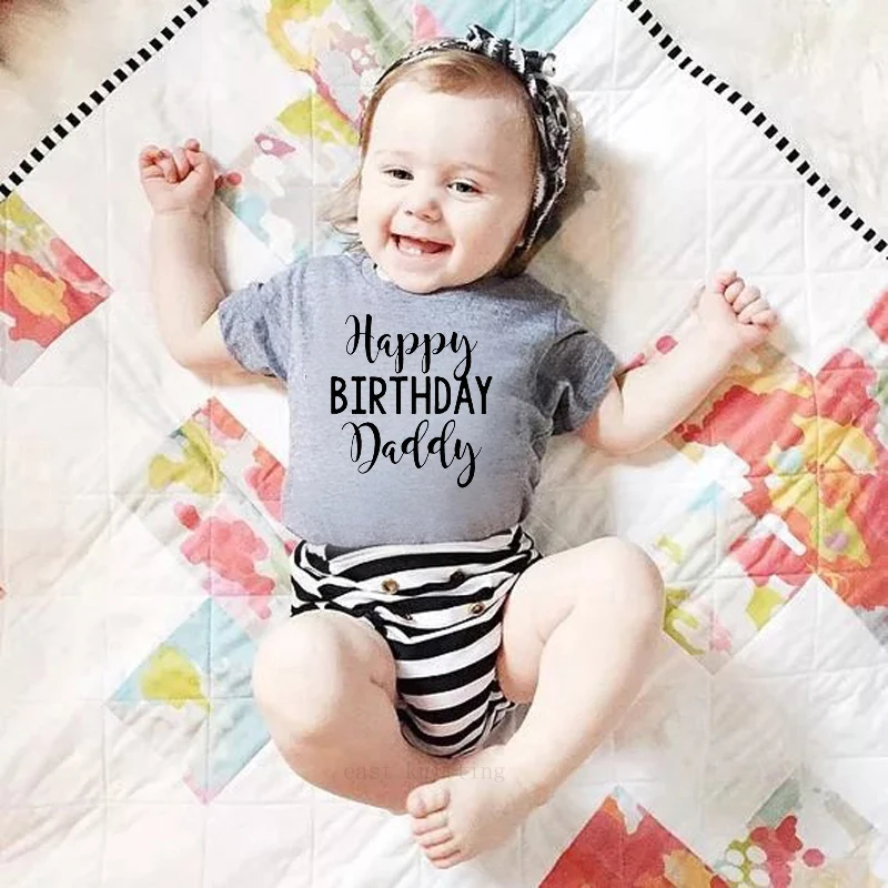 

DERMSPE Happy Birthday Daddy Print Kids Toddler Rompers Casual Short Sleeved Newborn Baby Jumpsuit Boys Girls Toddler Clothes