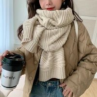 solid color scarf for women winter thick warm shawl wool korea style of versatile hollow knitting long scarf