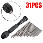 31 шт., ручное сверло, набор прецизионных миниатюрных спиральных сверл сделай сам из быстрорежущей стали, 1 шт., черное ручное спиральное сверло + 30 шт., набор спиральных сверл 0,5 мм-3 мм