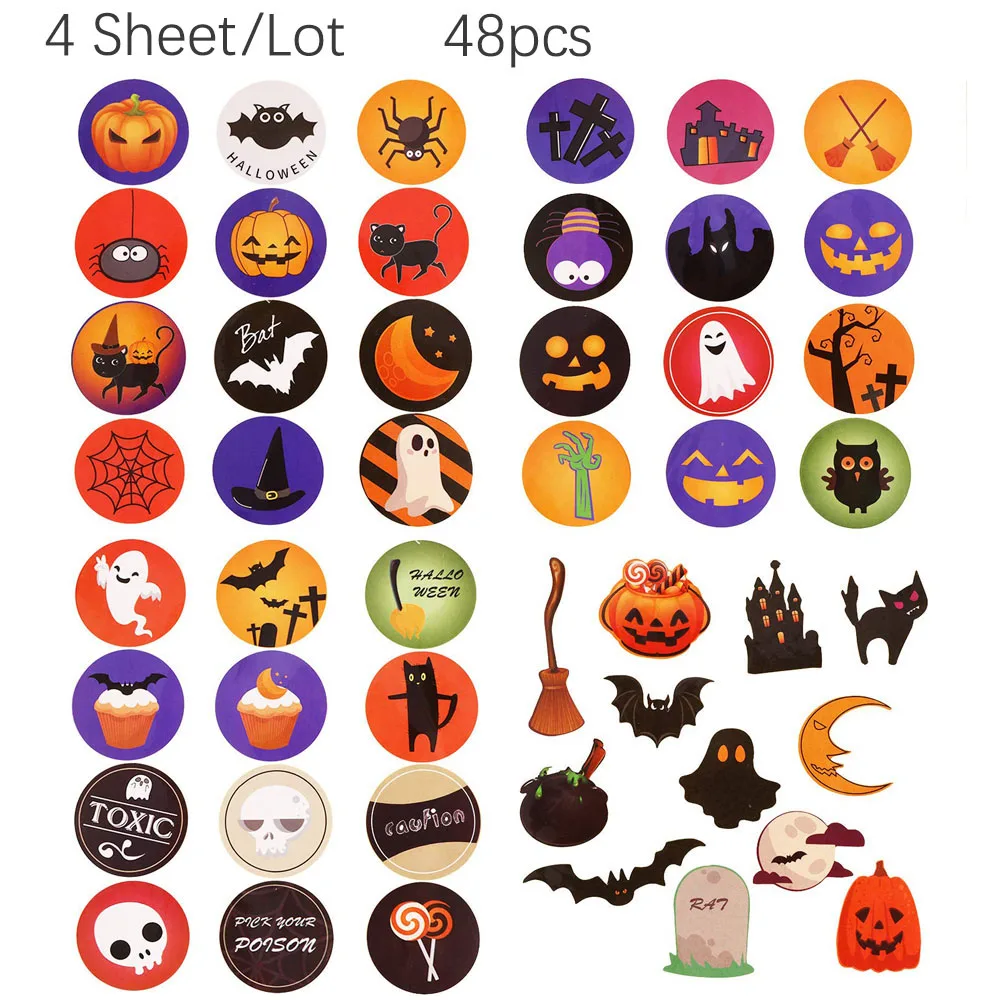 48 шт. наклейки на Хэллоуин круглые вечерние украшения с тыквой Призрак Черный кот