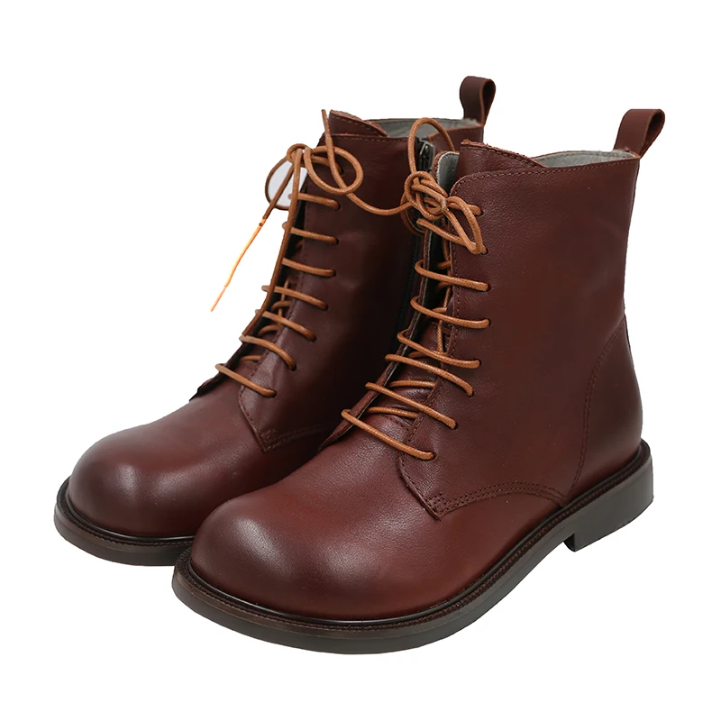 

Natural Grace 2020 Autumn new top layer cowhide round toe big boots solid color simple fashion wild women's shoes