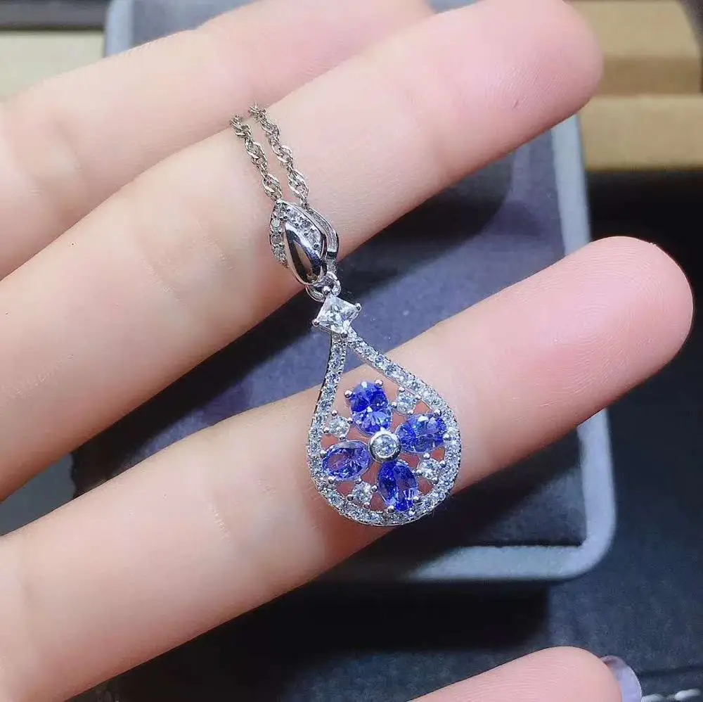 Новая Мода Танзанит ожерелье натуральный танзанит кулон Твердые S925