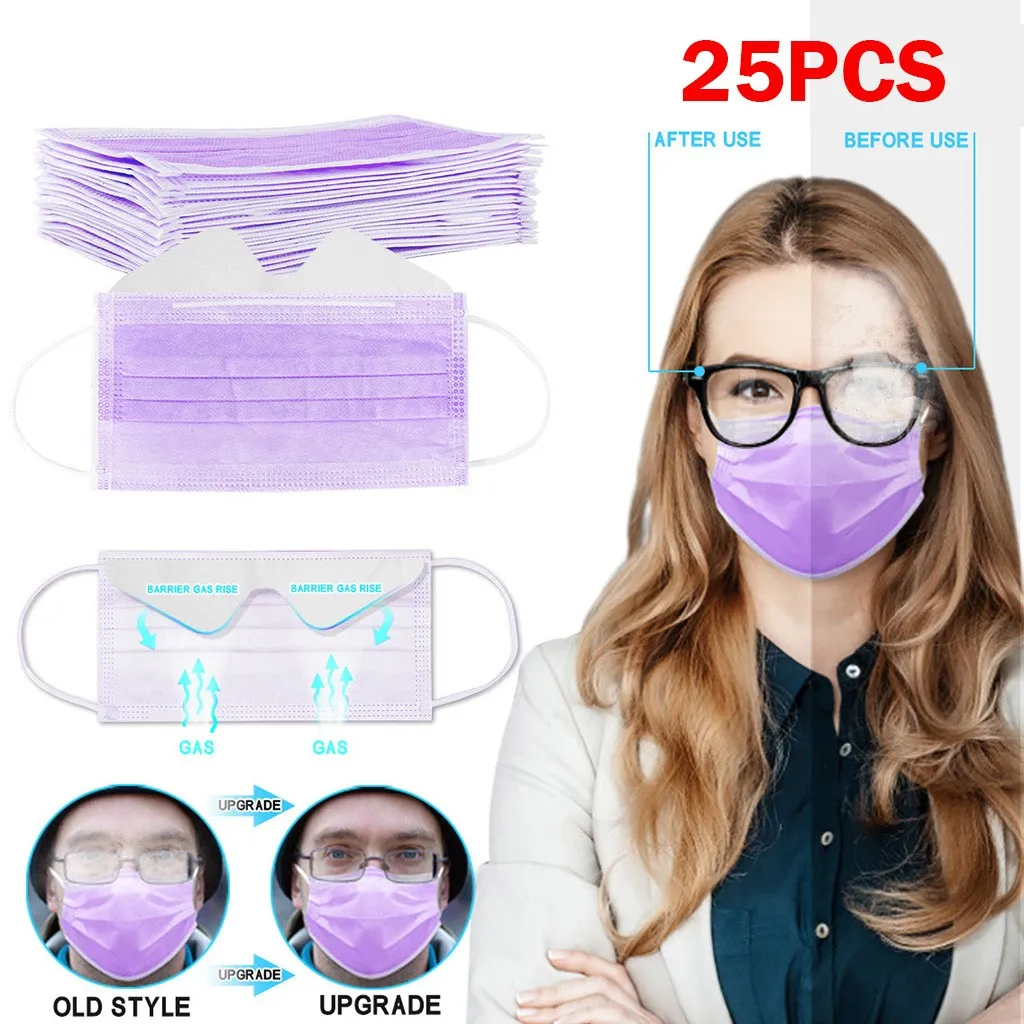 

25pc Fashion Disposable Masks For Women Men Glasses Anti-fog Breathable Designer Mask For Adult Facemask Earloops Bandage
