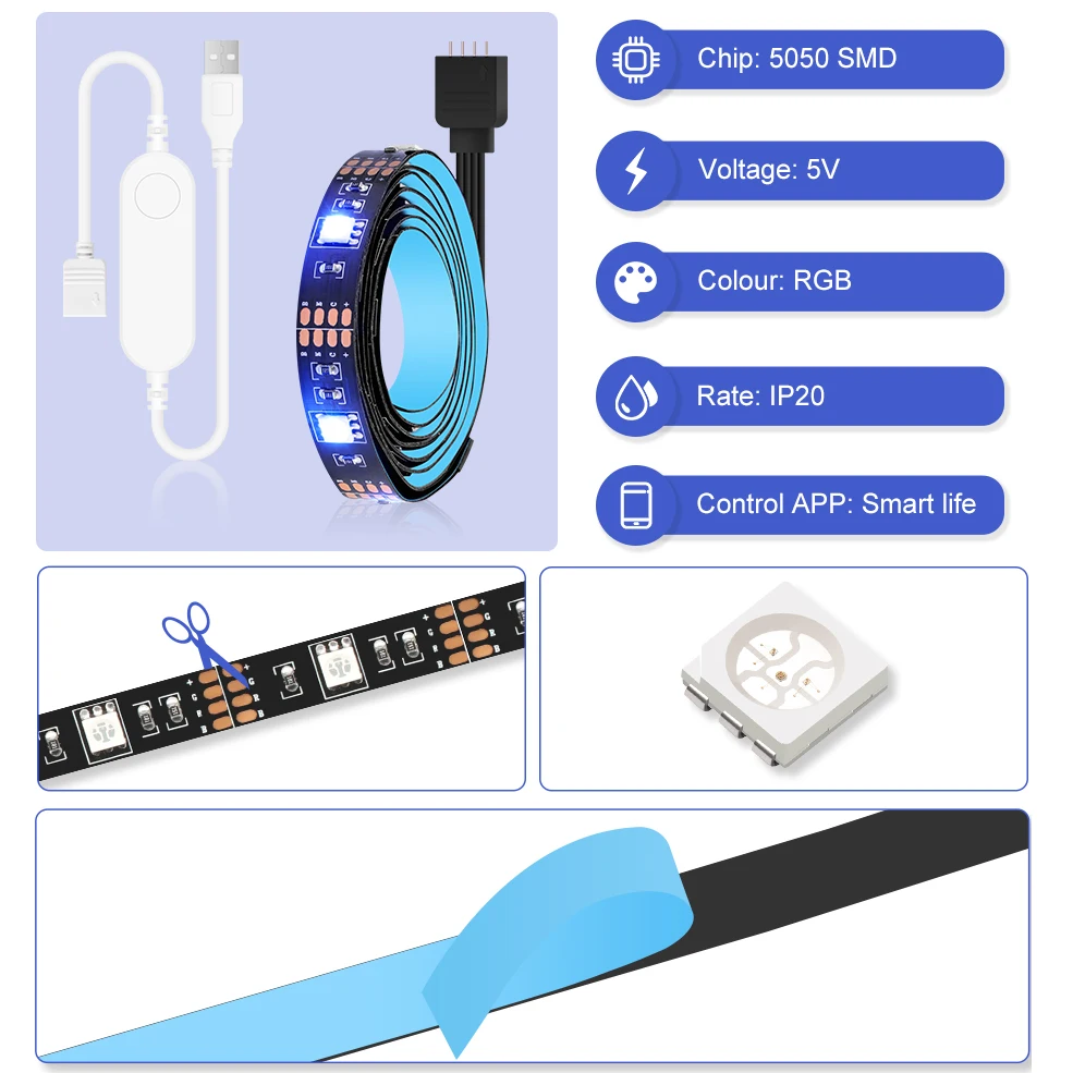 Tuya Smart LED полосы светильник Zigbee Светодиодная лента USB DC5V RGB гибкий диода работать с