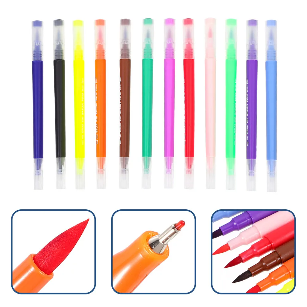 

12pcs Dual Tip Water Colored Pens 12 Colors Marker Pens Double-end Sketch Marker