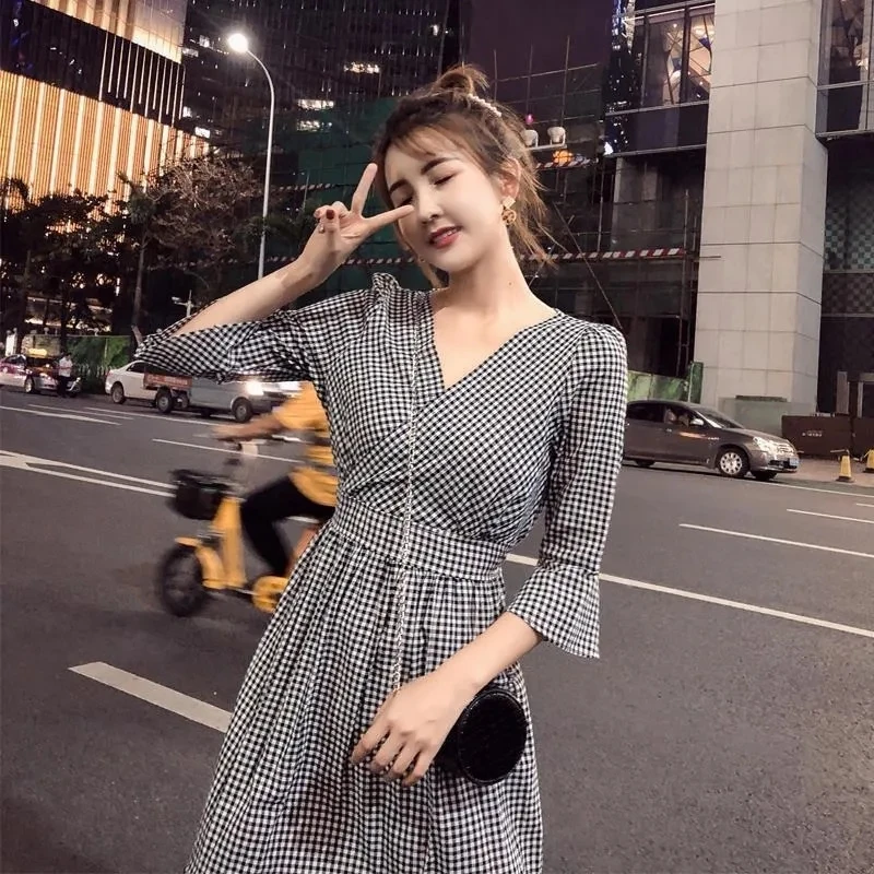

sukienki damskie Summer women's short lotus leaf sleeve floral print pleated party plaid long dress sexy Vestidos sundress