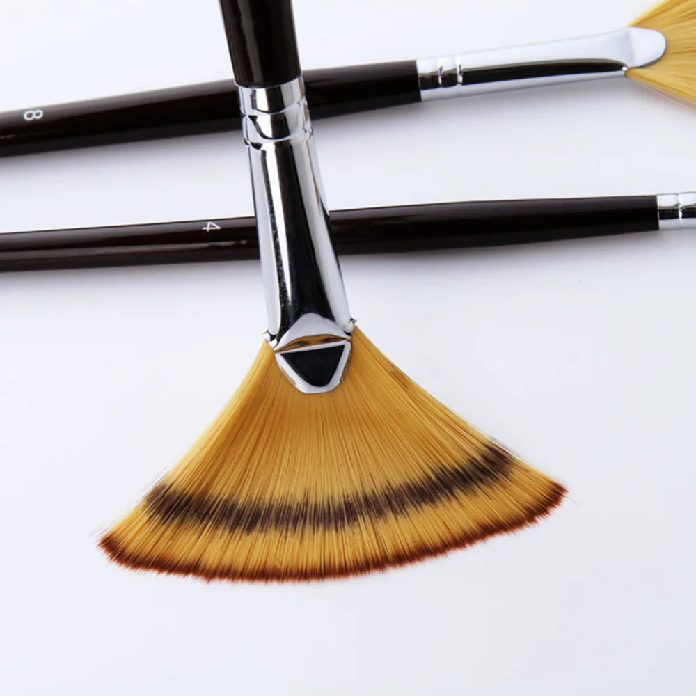 

3pcs Fan-shaped Sector Nylon Hair Wooden Handle Watercolor Gouache Oil Brush Paint Pens Set Acrylics Art Supplies