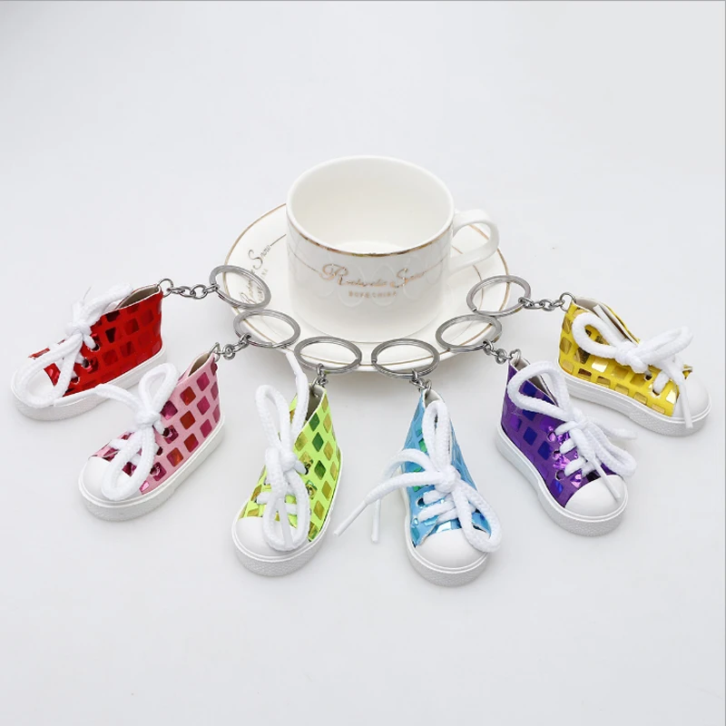 100pcs/Lot 7CM Paillette Printing Sneaker Shoes keychain Sports Shoes Keyring Doll Shoe Key Ring Cute Gifts Shoe Keychains