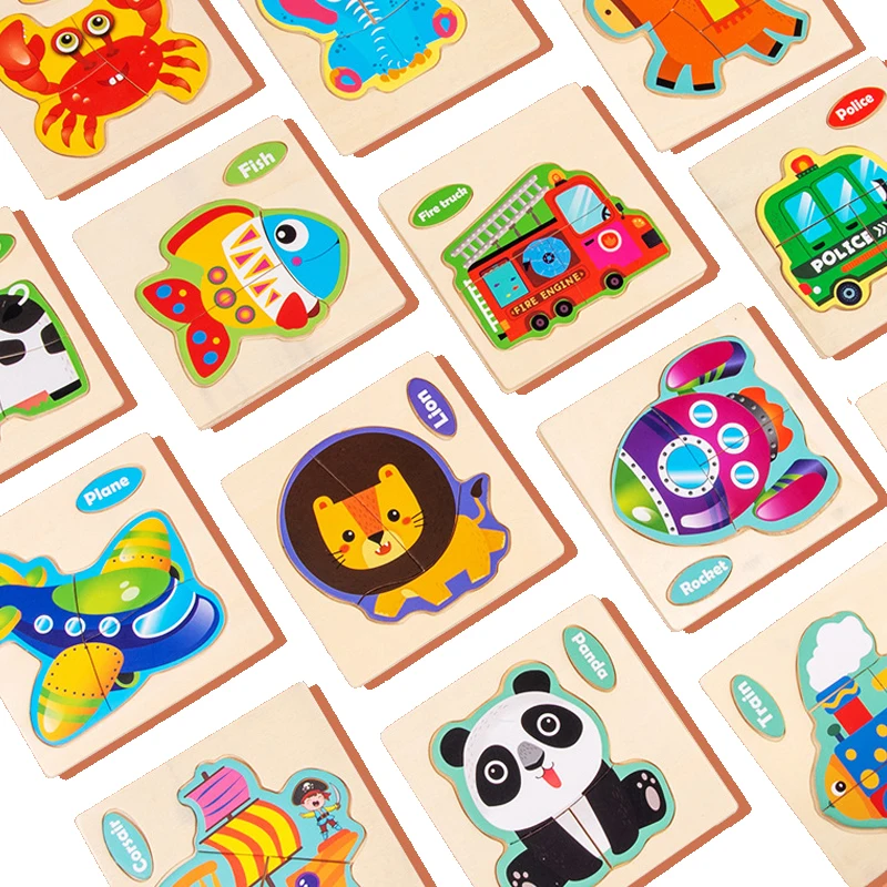 Baby Toys Wooden 3D Puzzle 10.5c*10.3cm Cartoon Animal Cognitive Jigsaw Puzzle Educational Toys for Children Gifts