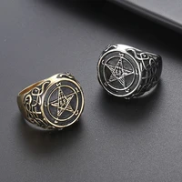 valily mens stainless steel ring baphomet goat pentagram ring satanic leviathan cross gothic witch rings jewelry for man