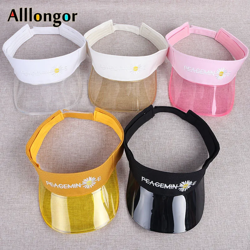 Visera mujer 2021 Summer UV Visor Cap kids Korean Floral Outdoor Hats Plastic PVC Transparent Sun Visors Hat Women Girl | Аксессуары для