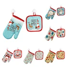 Рождественские Противо-горячие перчатки для выпечки печь микроволновая печь изоляционный коврик Рождественское украшение для дома кухонные инструменты декор новый год