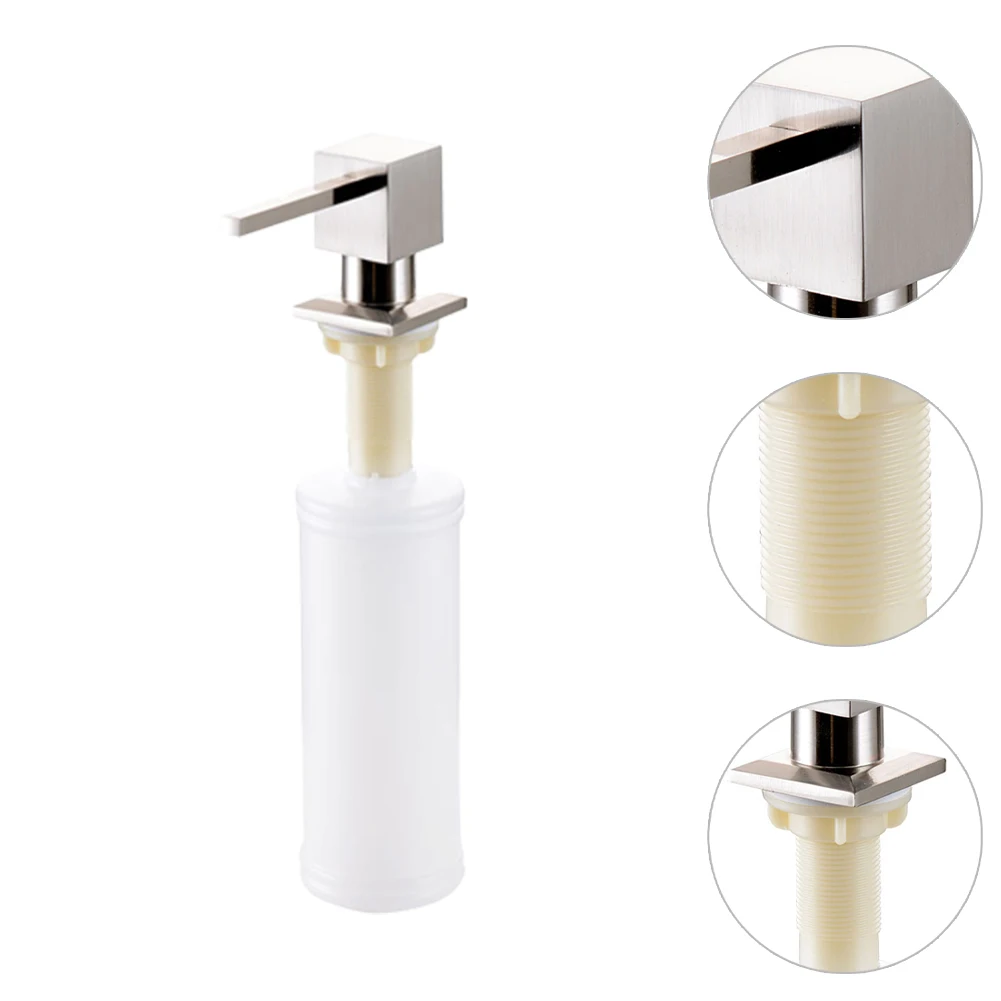 

1pc 300ml Square Soap Dispensers Kitchen Bathroom Deck Mounted Pump Built In Counter Top Silver Hand Refill Soap Dispenser