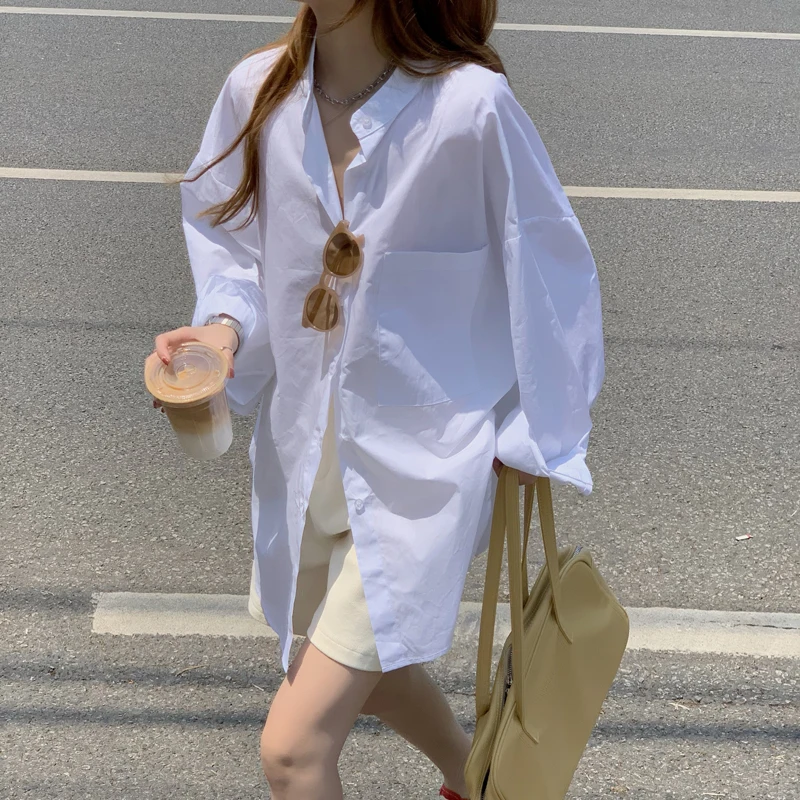 Женская рубашка с длинным рукавом осень 2021 белые свободные повседневные