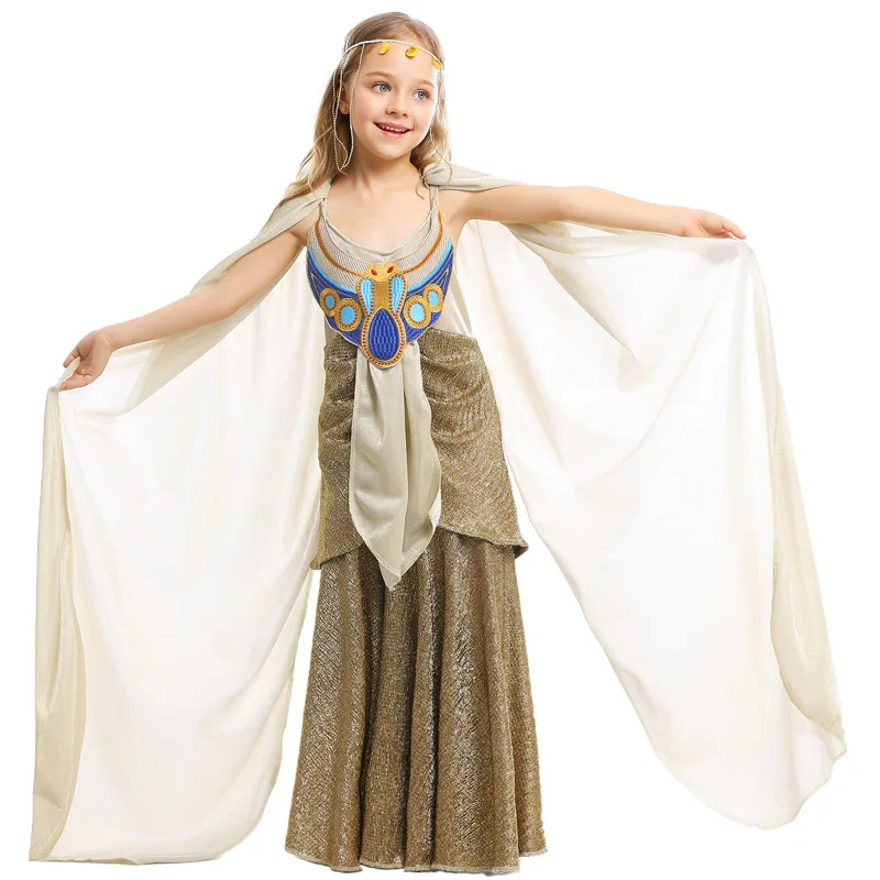 

Halloween Book Week Children's Girls Queen Cleopatra Costume Ancient Greek Egyptian Goddess Deluxe Fantasia Fancy Dress