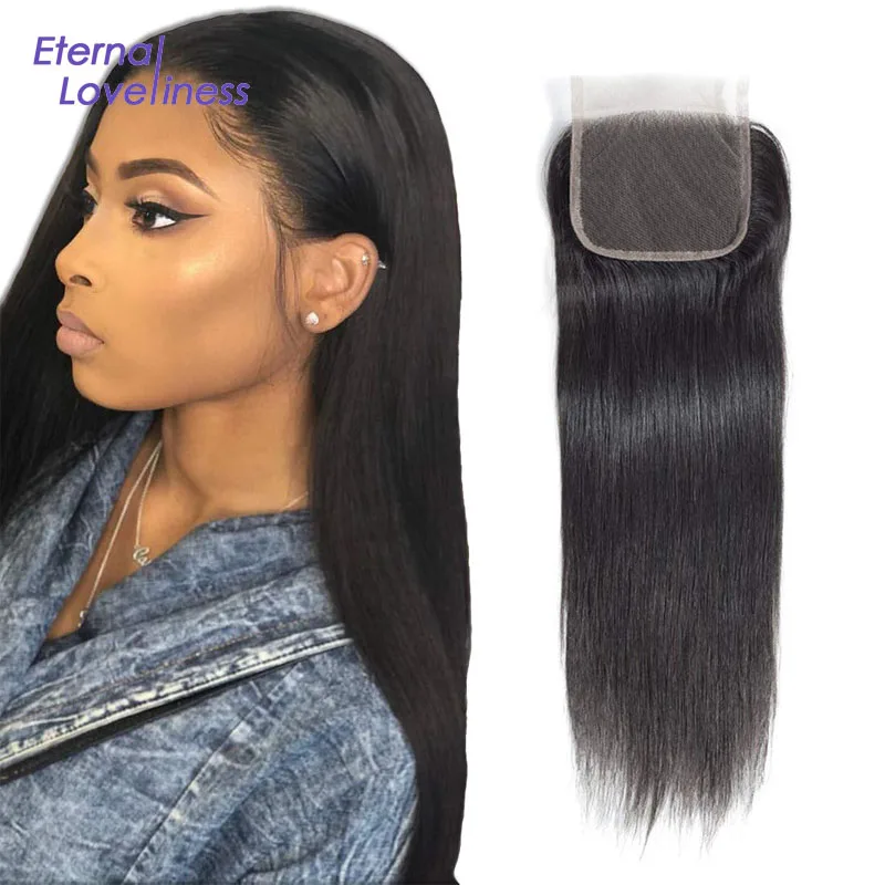 

4x4 Lace Closure 100% Human Hair Straight Closure Brazilian Hair Weaving Natural Color Remy Hair Frontal Closure