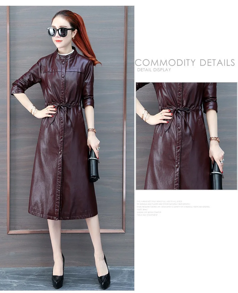 Vangull leather кожаная куртка женская мода тонкий ремень Длинная женская куртка PU мотоциклетная осенне-зимняя верхняя одежда шикарное пальто