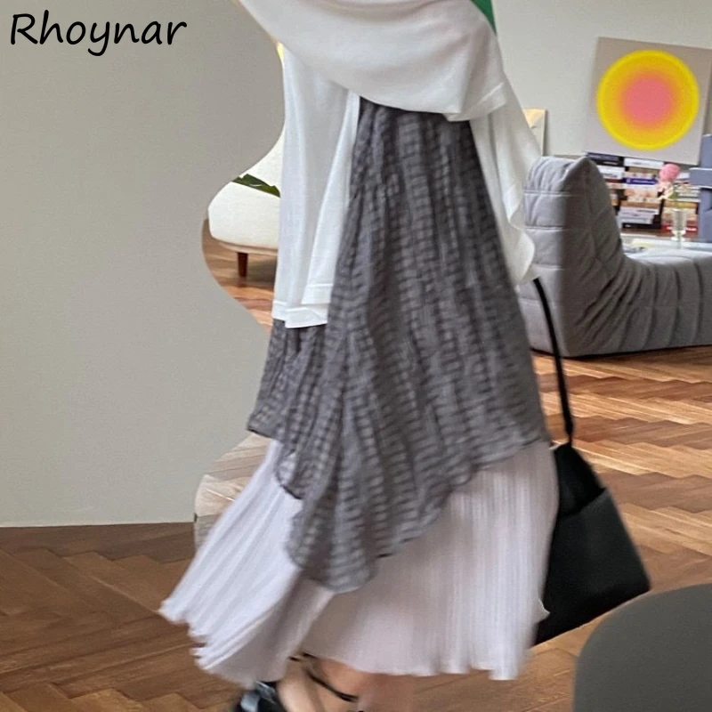 

Юбка женская составного кроя со складками, повседневная универсальная трапециевидная в Корейском стиле, модная в стиле Харадзюку для девуш...