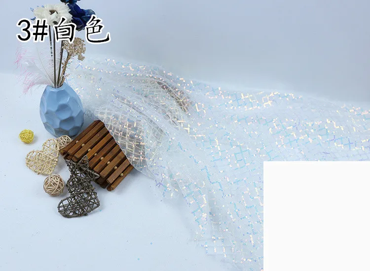 pure white 150 см* 100 см голографическая клетчатая сетчатая ткань с Блестками одежда лазерное свадебное украшение из ткани сетка Марля симфония фоновая ткань - Цвет: pure white