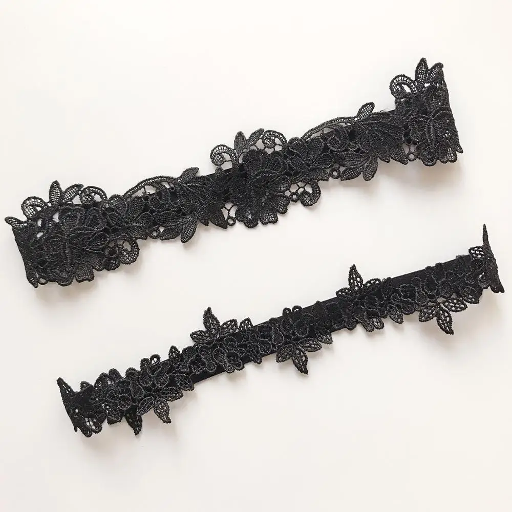 black 2 шт./компл. Готический сексуальный пояс для подвязки Женская Прозрачная Кружевная Цветочная подвязка для чулок свадебное платье подвязка для ног нижнее белье ажурные - Цвет: black