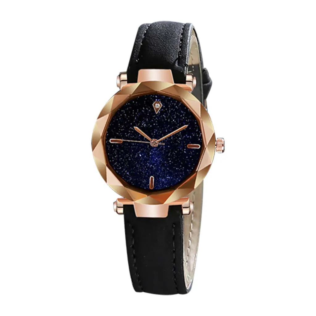 

Fashion Focus Simple And Stylish Luxurious Starry Dial Convex Mirror Leather Strap Watch Luxury Watches Luxury Elegant Style