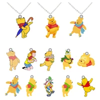 disney winnie the pooh scarf umbrella pattern jewelry small pendant design necklace epoxy resin long chain necklace for friends