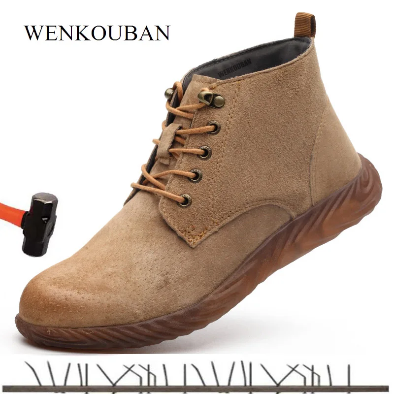 Безопасные мужские рабочие ботинки замшевая защитная Рабочая обувь со стальным