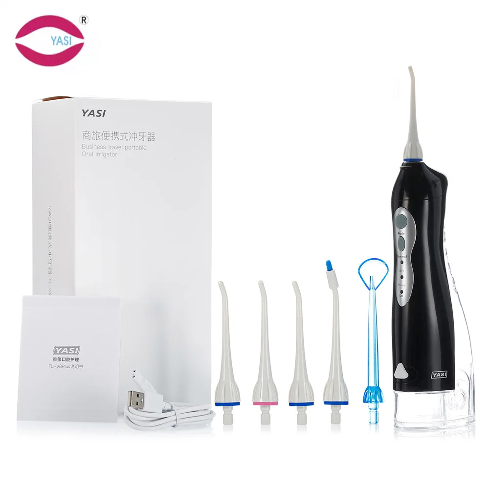 Black YASI fl-v8plus портативный ирригатор для полости рта 300 мл резервуар для воды USB Перезаряжаемый очиститель зубов Flosser ирригатор для полости рта струя воды - Цвет: Black