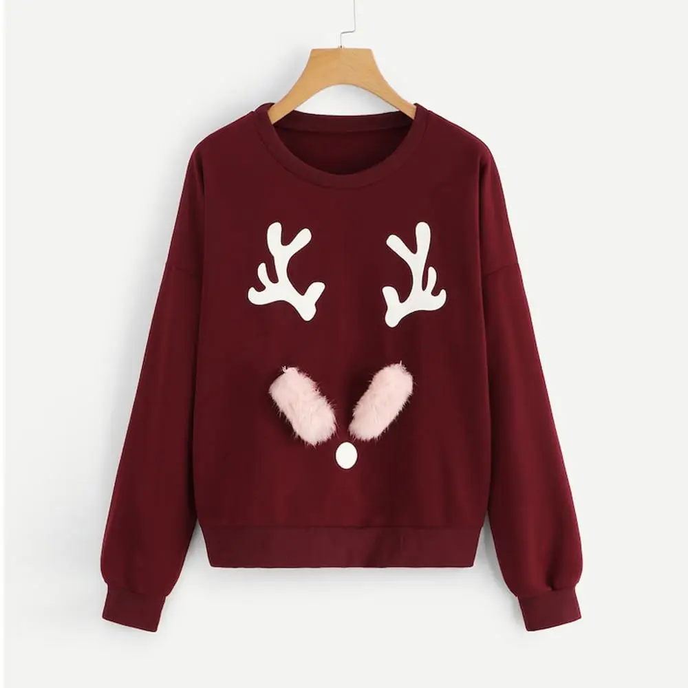 Рождественский Женский пуловер с круглым вырезом и длинными рукавами топ лося