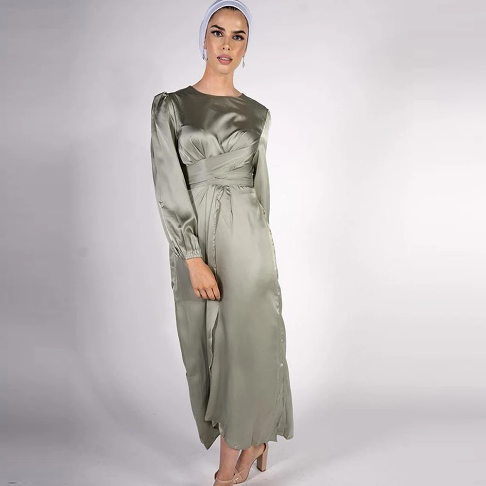 Атласная абайя, искусственное длинное мусульманское скромное платье, мусульманская одежда, платья для женщин, кафтан, Марокканское платье, ...
