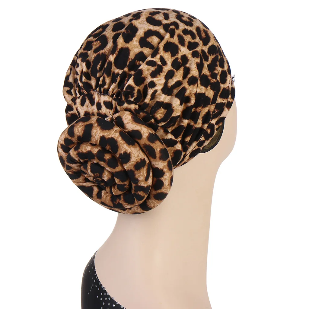 

Vintage Jersey Inner Hijab Flower Leopard Knot Easy Cap for Women Elastic Soft Headband Turban Chemo Hat Muslim Accessories
