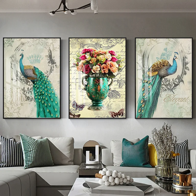 

Nordic Style Peacock Peafowl Canvas Painting Wall Art Artistic Elk Posters And Prints For Living Room Sofa Background Home Decor
