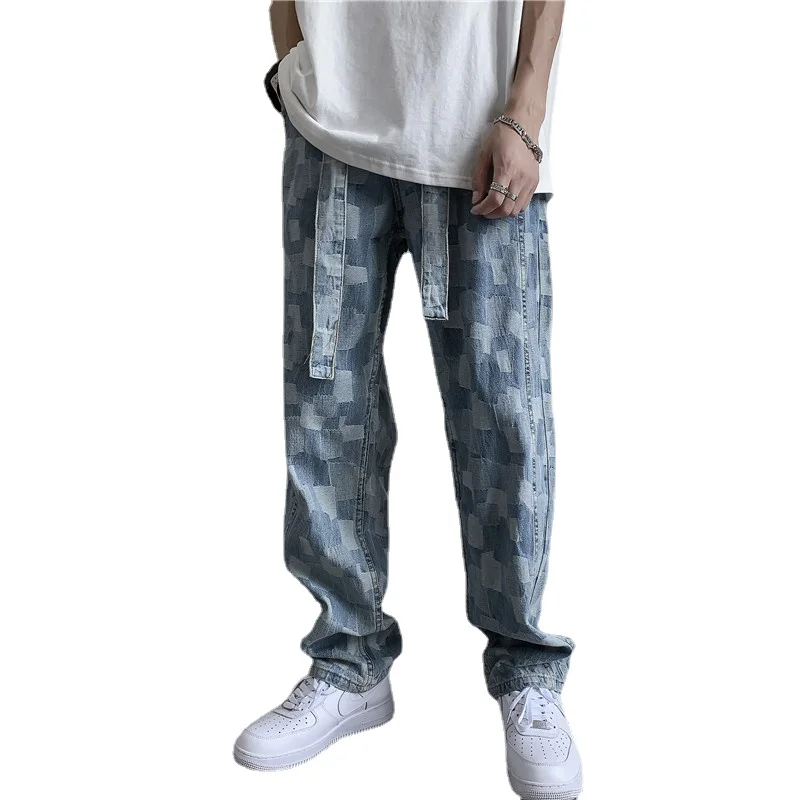 

ICCLEK Summer Thin Men's Jeans Men's Straight Loose Wide-leg Pants 2021 Summer New Pants Patchwork Jeans Baggy Jeans