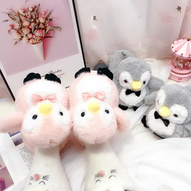 Домашние тапочки симпатичная мультяшная сетчатая красная обувь в виде пингвина