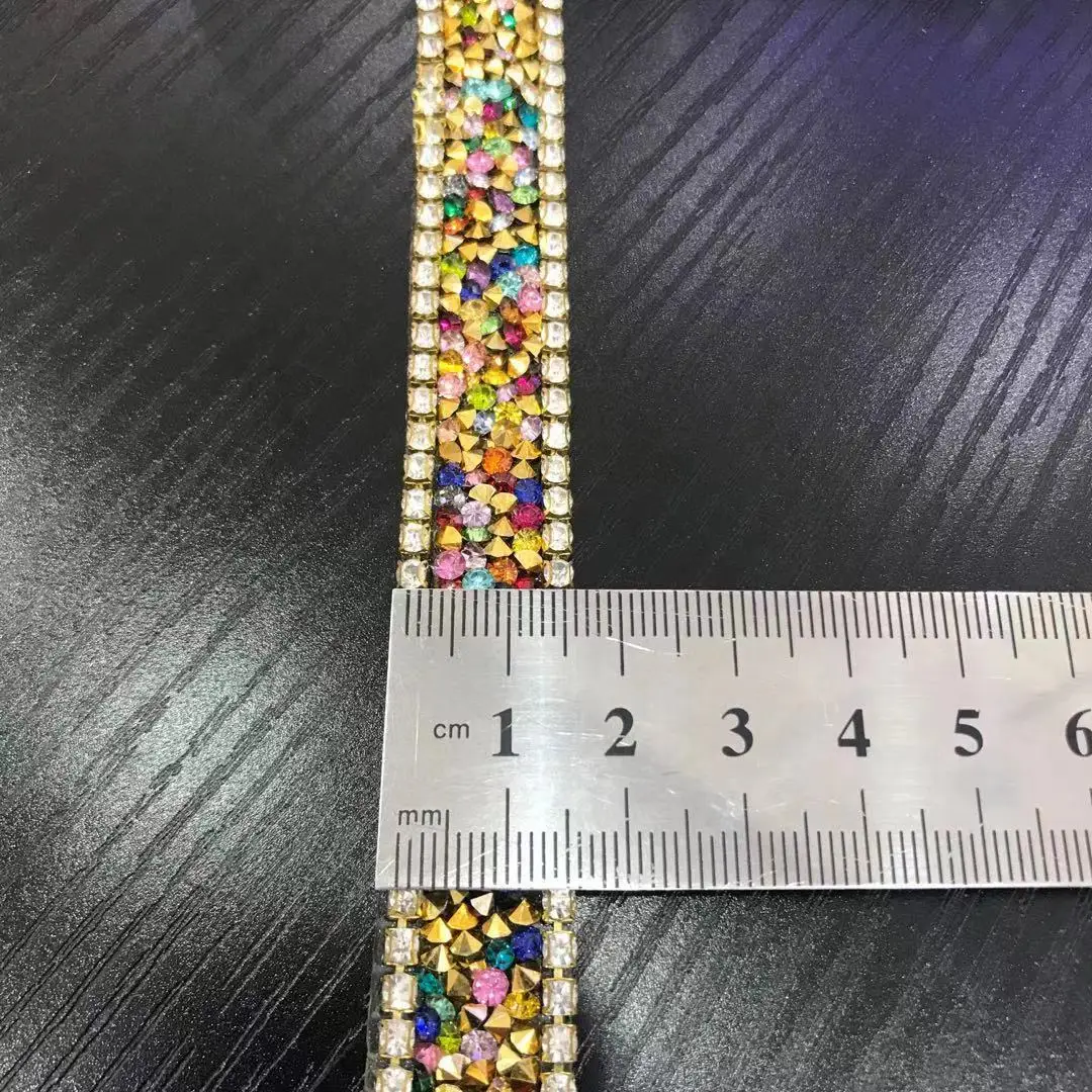 

Hotfix Rock Diamond Crystal Ribbon Trimming 1Yard/Lot 17mm Width Rhinestone Chain Tape Fabric Applique Banding for Accessories