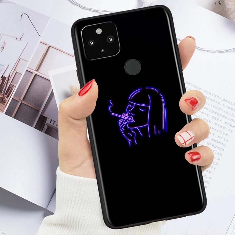 

Text Handmade Art Neon Shockproof Cover for Google Pixel 5 4 4A XL 5G Black Phone Case Shell Soft Fundas Coque Capa